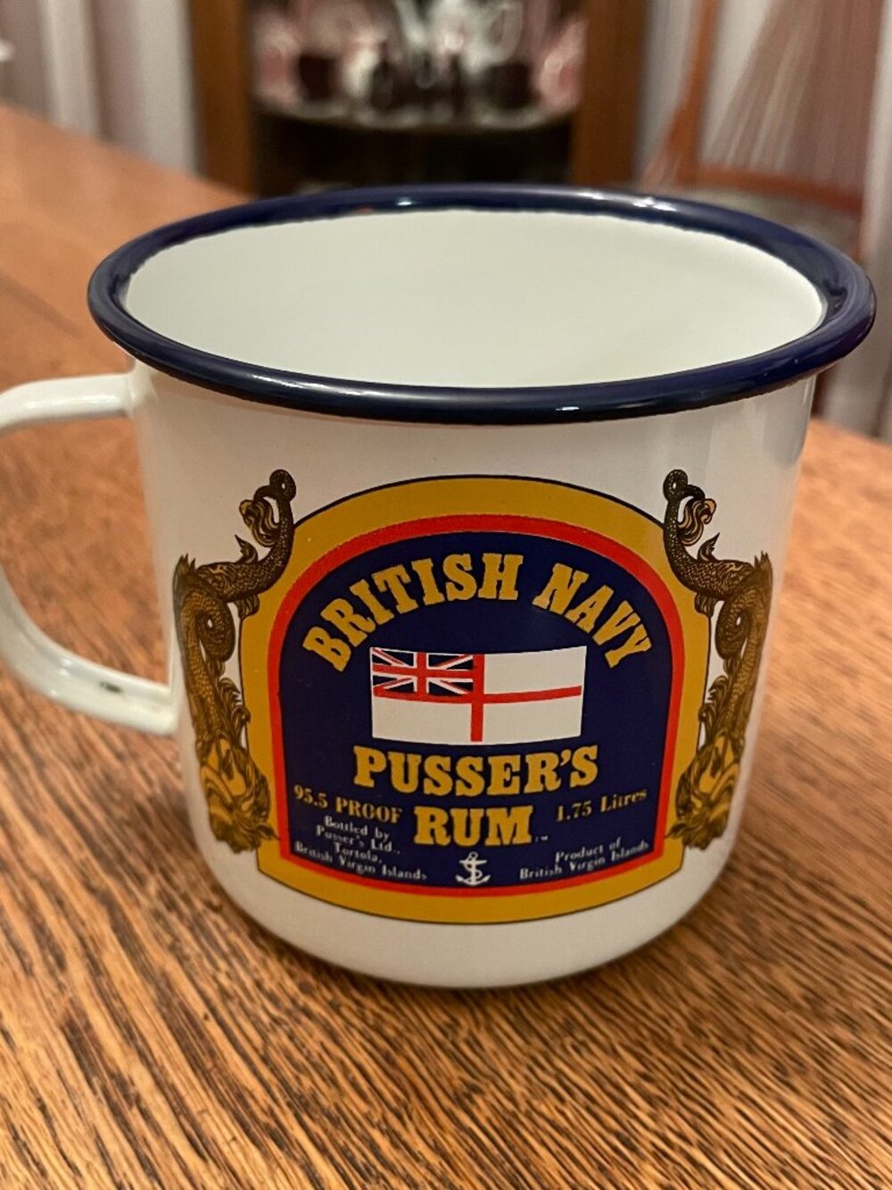 British Navy Pusser's Rum Enamel Tin Coffee Cup Mug 19 ounces*
